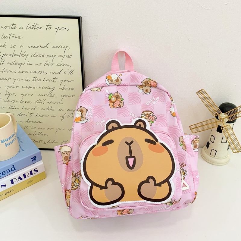 2025 New Capibara cute cartoon children's schoolbag, casual backpack for boys and girls in kindergarten, 2-5 years old Specification drawing