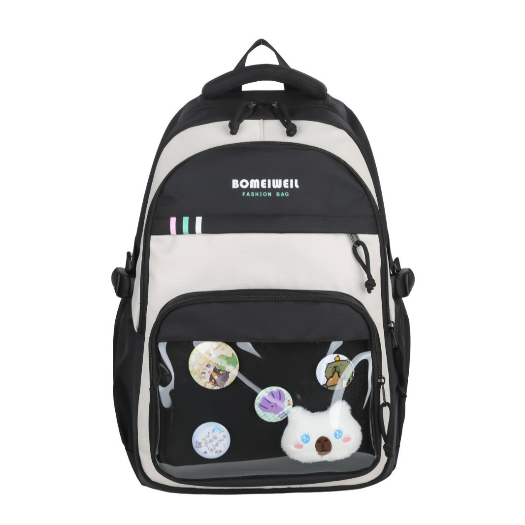Korean school style versatile and fashionable schoolbag, high appearance level, large-capacity casual color-blocking backpack, lightweight and transparent backpack Item Picture