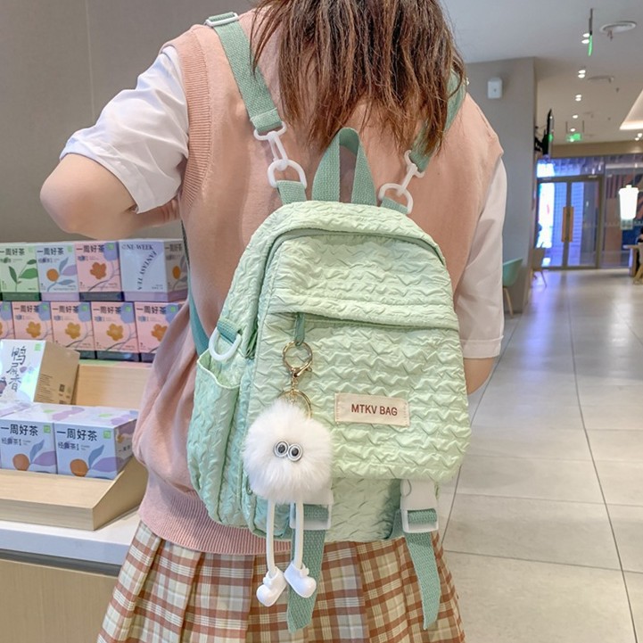 Japanese-style Instagram sweet girl travel mini backpack with high appearance level bubble grid cream series children's study backpack full figure