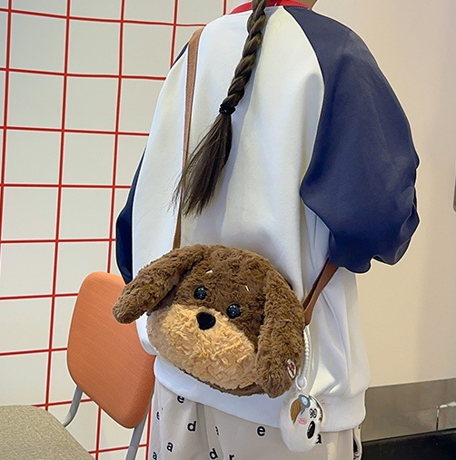 Cute puppy plush bag, crossbody bag, girl cartoon girl shoulder bag, versatile casual shopping doll, mobile phone case full figure