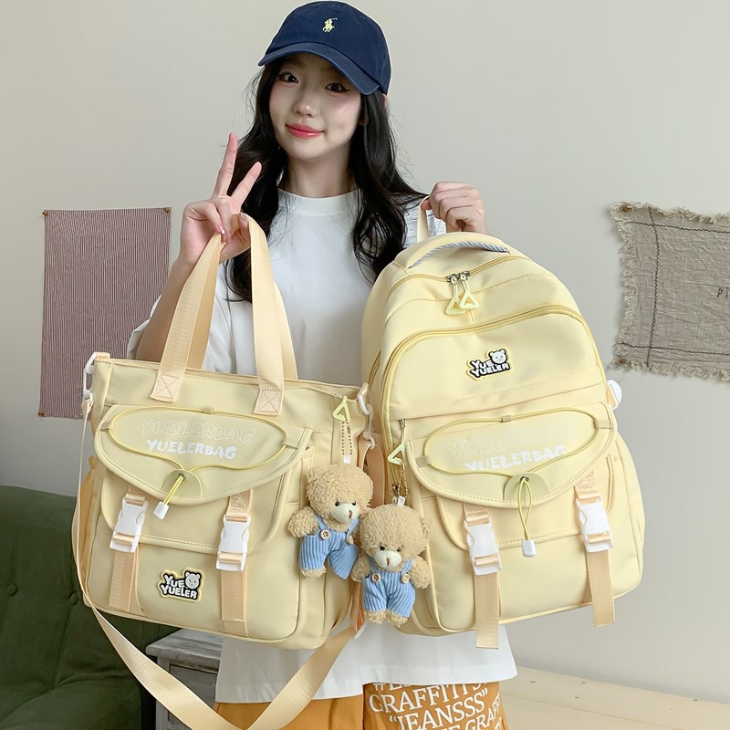 New fresh and sweet college style large-capacity backpack for junior and senior high school students, high appearance level two-piece set for primary and secondary school students full figure