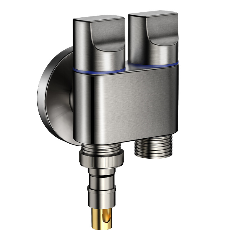 Double-outlet washing machine faucet Angle valve, special stainless steel double automatic water stop valve for one inlet and two outlets, one split and two leakage prevention Item Picture