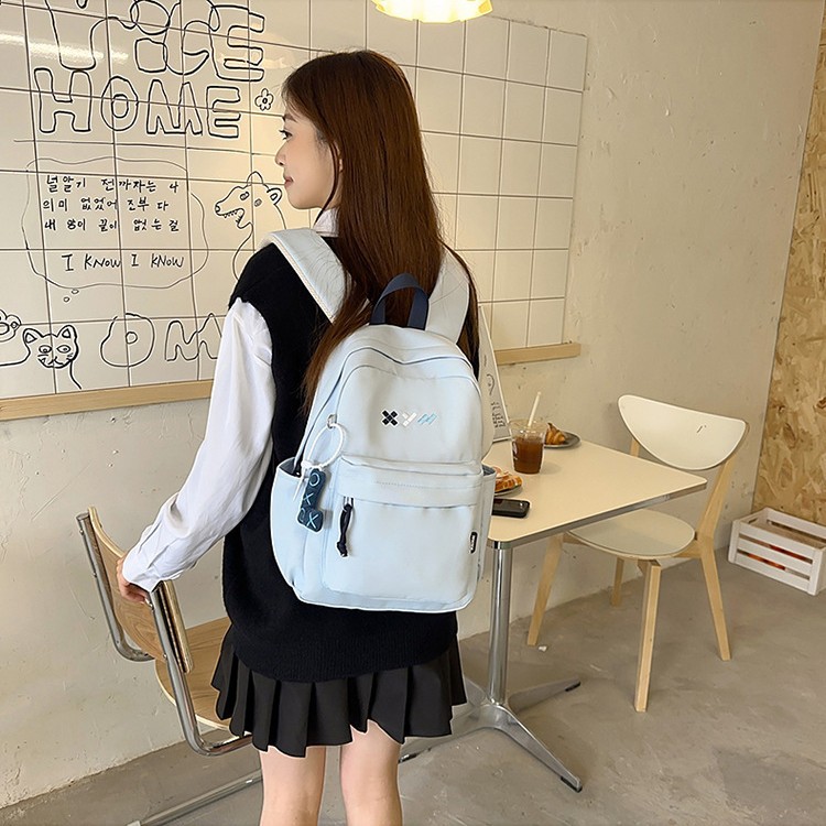 New high-appearanceess-level versatile backpack for college students, embroidered schoolbag, solid color, simple, lightweight and casual backpack details Picture