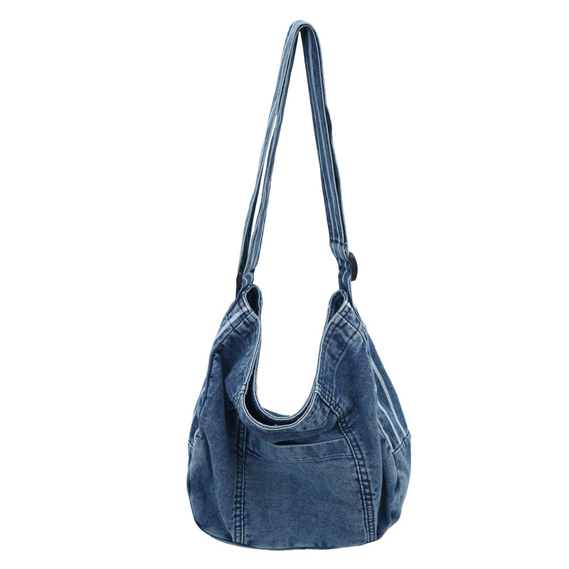 Denim single-shoulder bag, women's large-capacity shopping bag, 2024 new artistic style tote bag, Japanese-style lazy crossbody bag Item Picture