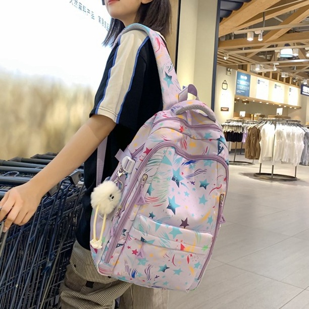 The 2024 new style of fresh and sweet printed backpack features a high level of appearance and is an ins girl's large-capacity schoolbag for primary and secondary school students details Picture