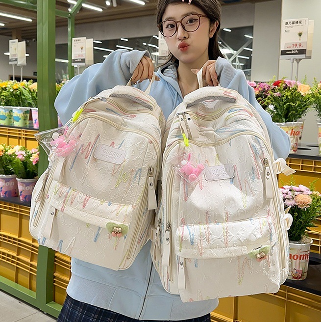 High-appearance-level schoolbag for junior high school girls, forest-style girl, large-capacity backpack, lightweight backpack for spring outings of high school and primary school students full figure