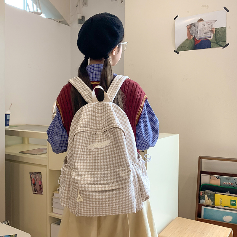 Japanese-style Instagram checkered schoolbag, Korean-style fresh and cute backpack for junior high school students, and backpacks for girls and high school students details Picture