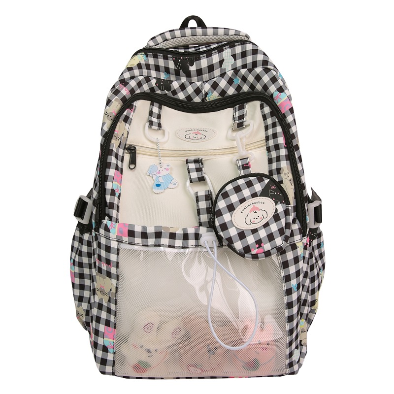 Japanese-style Instagram fresh, sweet and cute 2D checkered backpack, a large-capacity backpack with contrasting colors for junior and senior high school students Item Picture