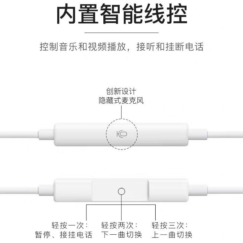 type-c In-ear Bluetooth iphone 15 headphones are wired and compatible with Android round-hole wired control iPhone flat-head headphones Item Picture