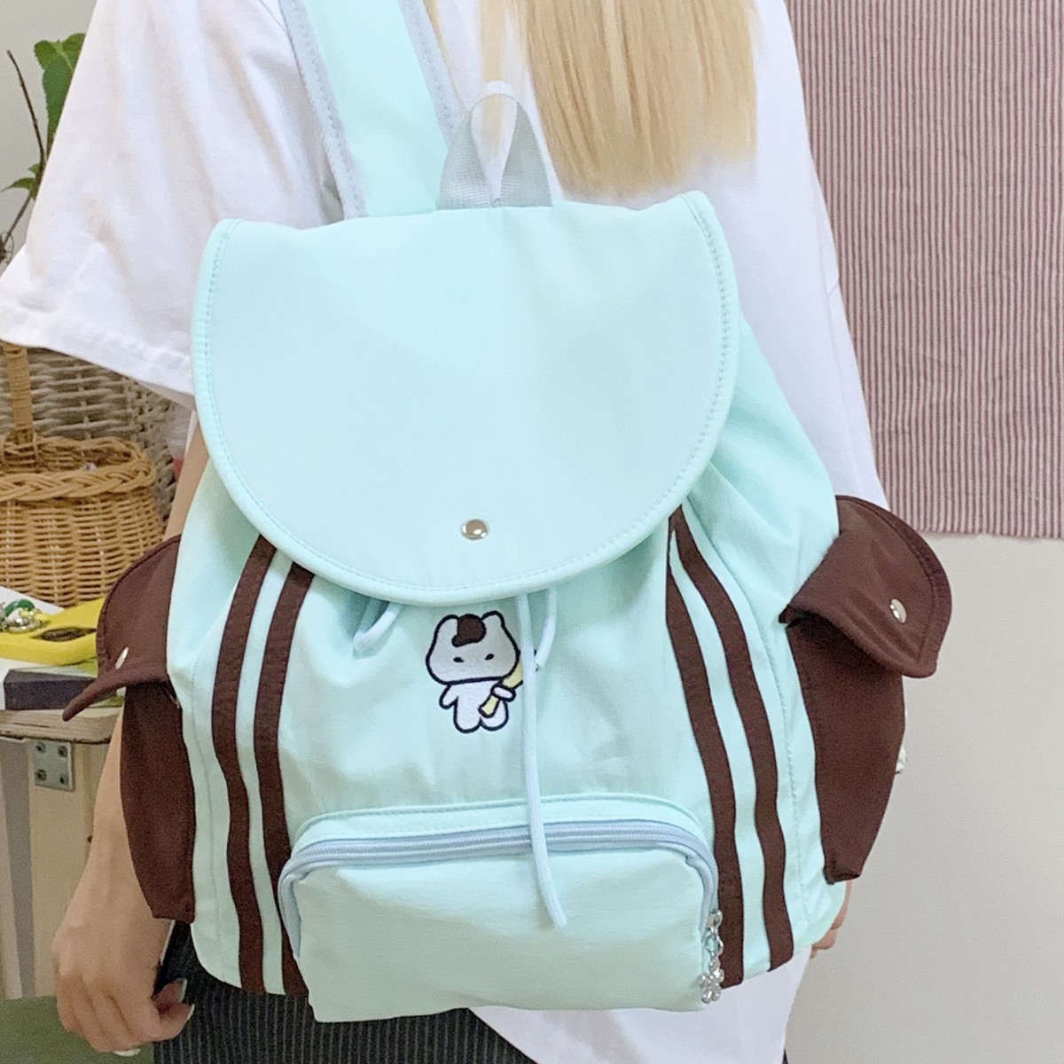 Japanese-style ins schoolbag for female college students, a niche drawstring backpack with a drawstring opening, lightweight and large-capacity backpack for junior and senior high school students Specification drawing