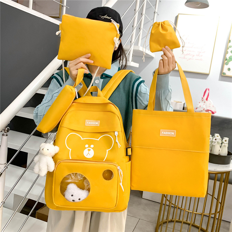 Korean version schoolbag for girls, new large-capacity backpack for middle and high school students, five-piece set, double-shoulder backpack, cross-border Application Scenario