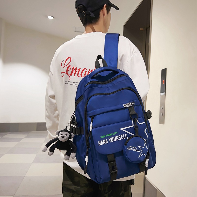 Japanese-style workwear-style schoolbag for girls, Korean-style high school and junior high school students, cool large-capacity solid-color backpack, travel backpack for men details Picture