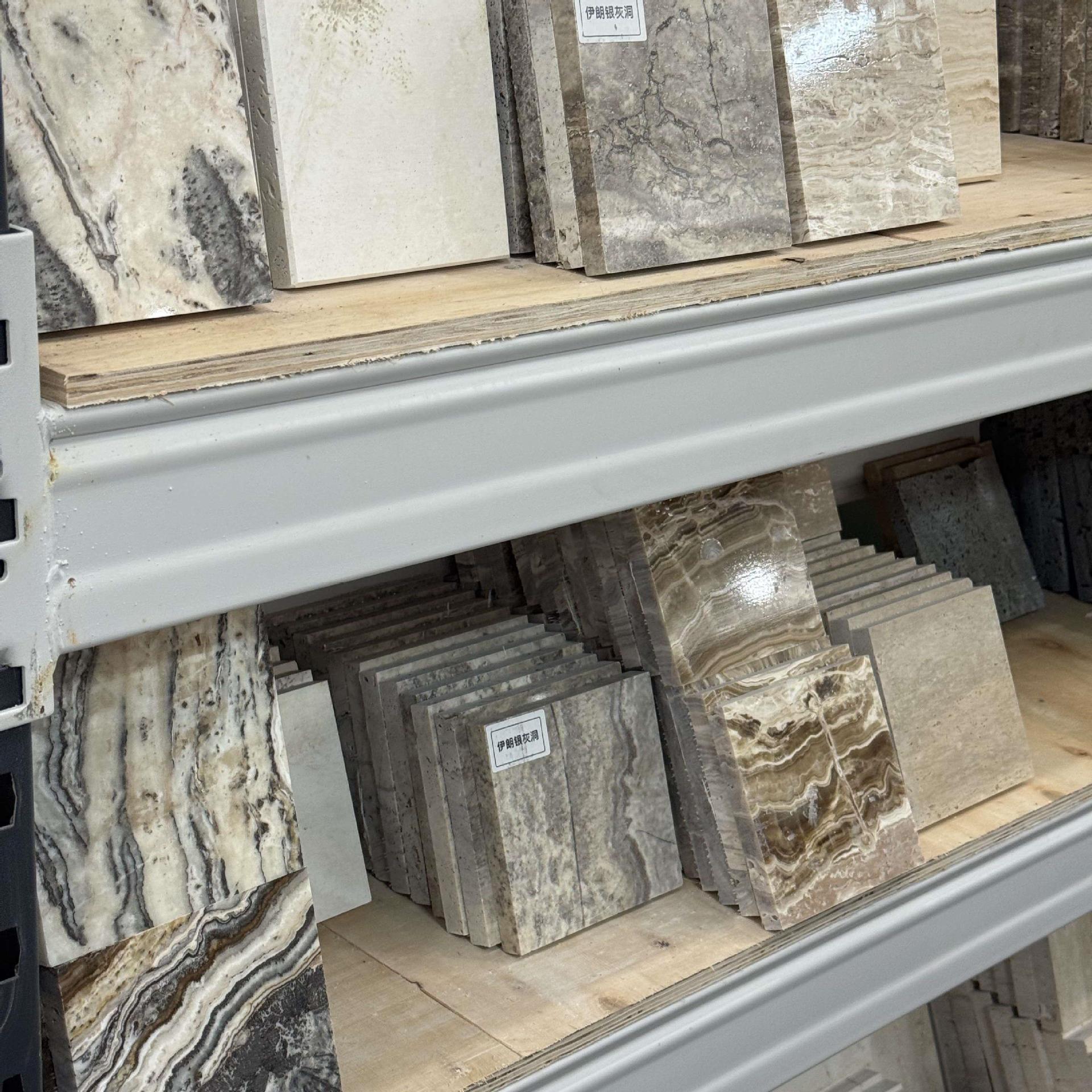 Silver-gray cave super-white travertine wood grain marble small sample, various natural stone travertine samples full figure