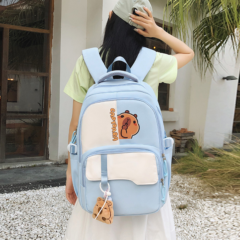 Capibara schoolbag 2025 New style Spine Protection School style High appearance level Senior grade large capacity primary school students contrasting colors Specification drawing
