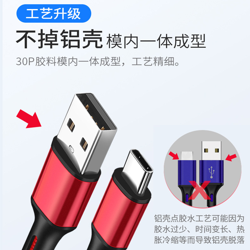 2-meter fast-charging mobile phone data cable, 3-meter extended nylon braided, suitable for Apple and Android type-c charging wholesale details Picture