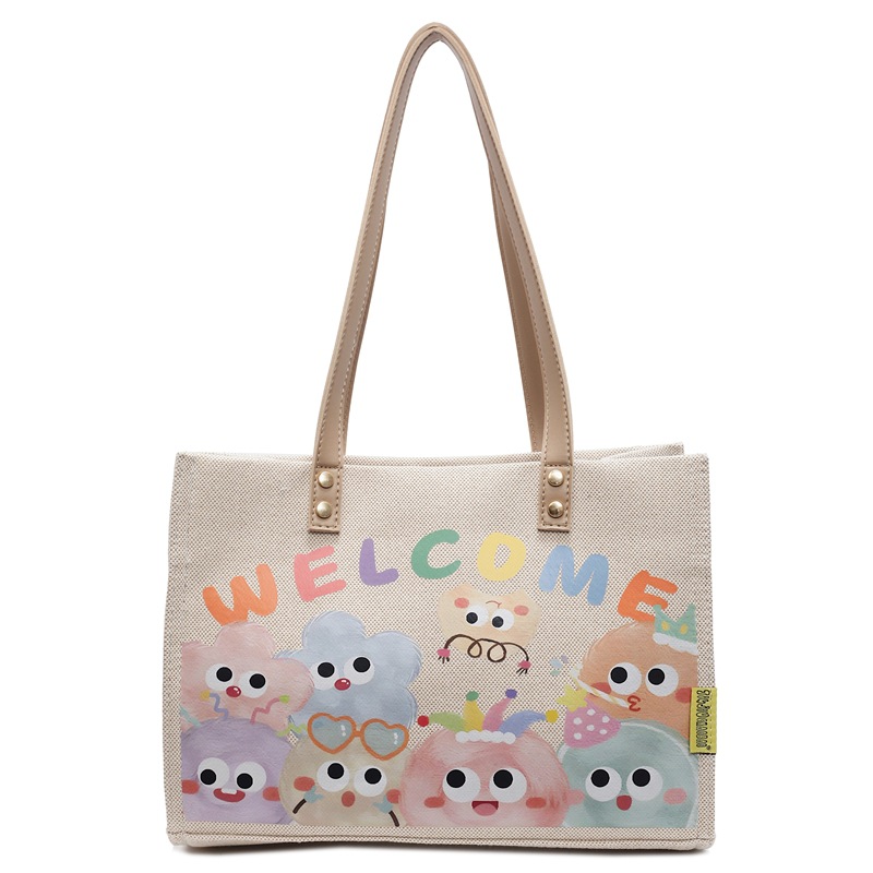 A large-capacity cartoon canvas bag for women, a new style of fashionable shopping bag for going out in 2025, a single-shoulder tote bag for moms Item Picture