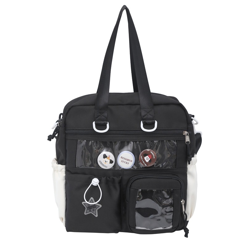 School-style dual-purpose backpack, Japanese-style ins cute large-capacity hand-held crossbody bag, versatile transparent smug pain bag Item Picture