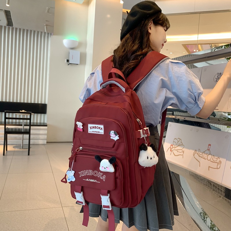 High campus style, high appearance level, large-capacity schoolbag, fashionable and versatile, solid-color backpack, wide shoulder strap, lightweight and load-reducing backpack for girls details Picture