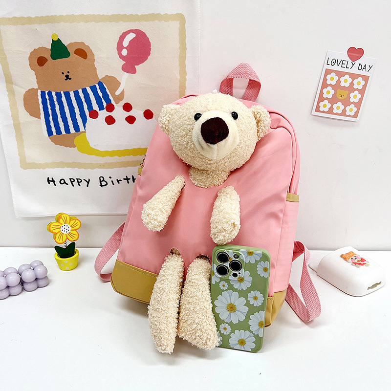 2022 New autumn and winter versatile large-capacity backpack, cartoon plush bear, cute student schoolbag, children's backpack Specification drawing
