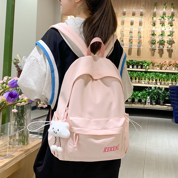 Korean-style Instagram minimalist campus girl schoolbag, Japanese-style Harajuku style vintage solid-color middle school student backpack full figure
