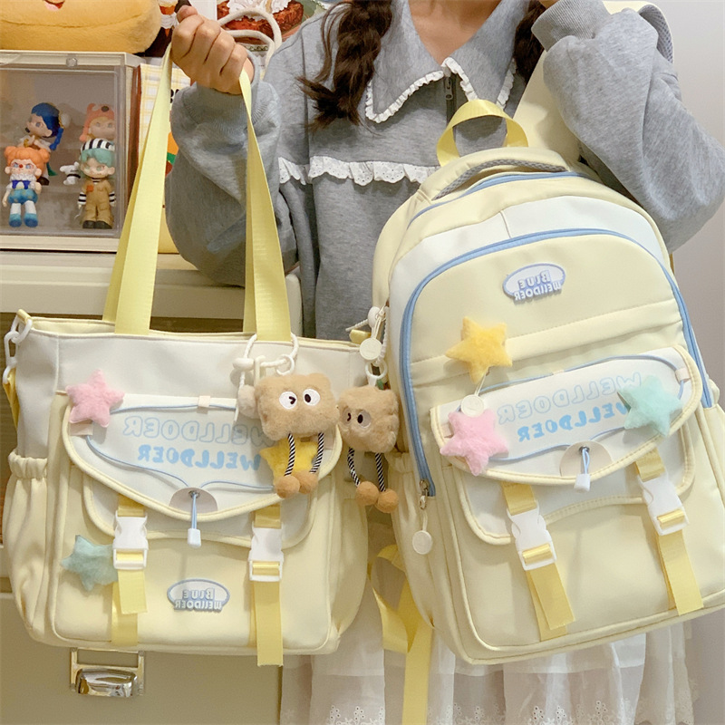 Dopamine schoolbag for junior high school girls, large-capacity multi-compartment bag for girls going to school, sweet and refreshing backpack for young girls full figure
