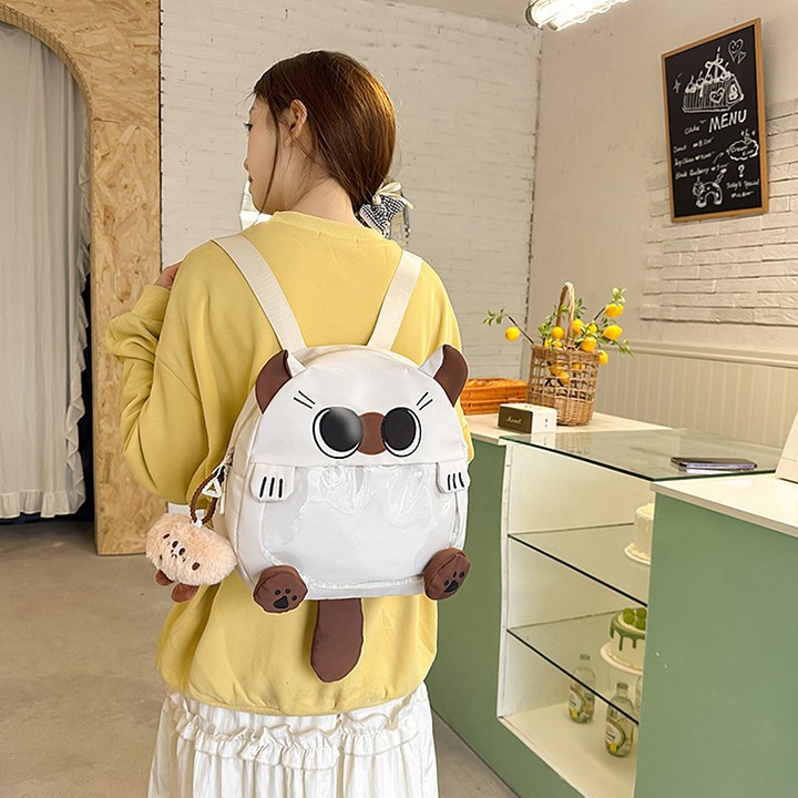 The new schoolbag is a cute and cute cartoon cat for girls, a children's spring outing backpack with a unique and funny style, and a lightweight travel backpack details Picture