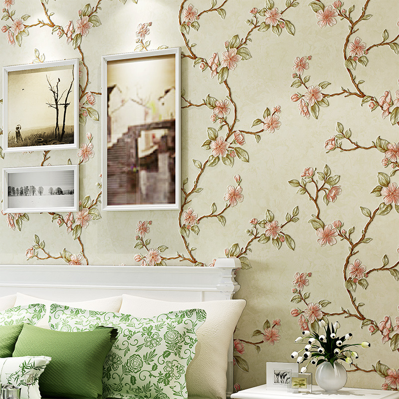 Cross-border small roll self-adhesive wallpaper, 3d American-style non-woven fabric wallpaper, living room and bedroom background wall decorative wall stickers Application Scenario