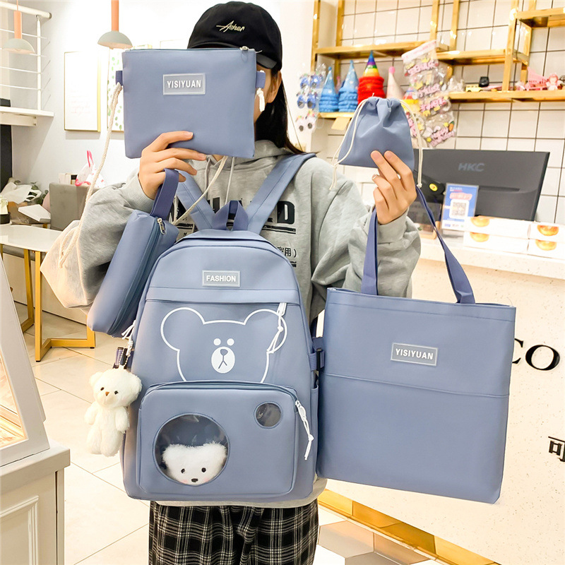 Korean version schoolbag for girls, new large-capacity backpack for middle and high school students, five-piece set, double-shoulder backpack, cross-border full figure