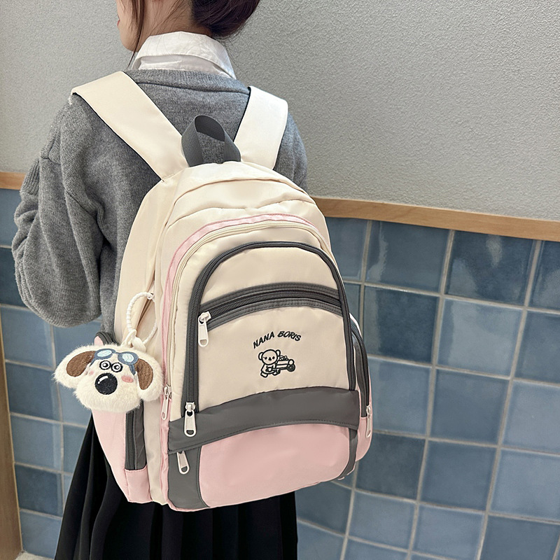 Spring new schoolbag for girls, large-capacity Korean version ins, high appearance level, color-blocking multi-layer backpack for junior high school students full figure