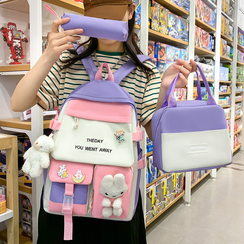 A convenient, large-capacity, color-matched, fashionable three-piece backpack set for the campus, a cute, fresh, sweet and girlish backpack full figure