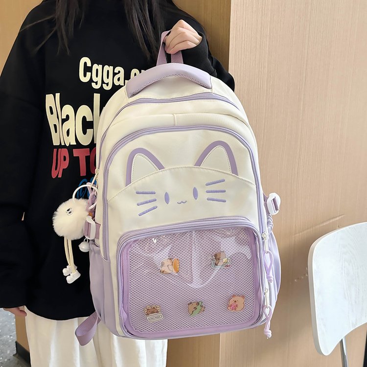 Japanese-style Instagram cute cat backpacks for girls, transparent smudging pain bags, new large-capacity schoolbags for middle school students Application Scenario