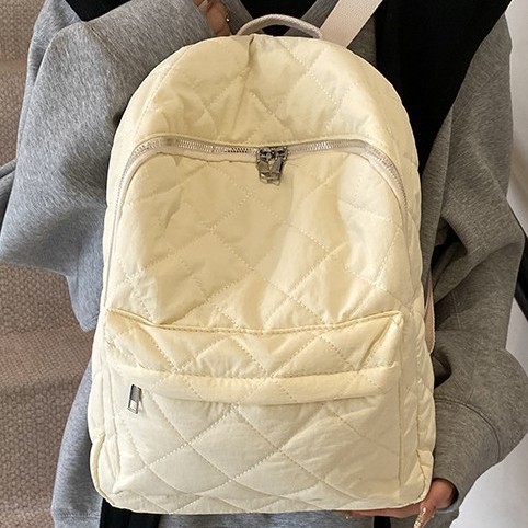 A versatile and casual backpack with a unique foreign trade diamond-patterned embroidery thread. It is a large-capacity, fashionable and casual commuting bag for college students details Picture