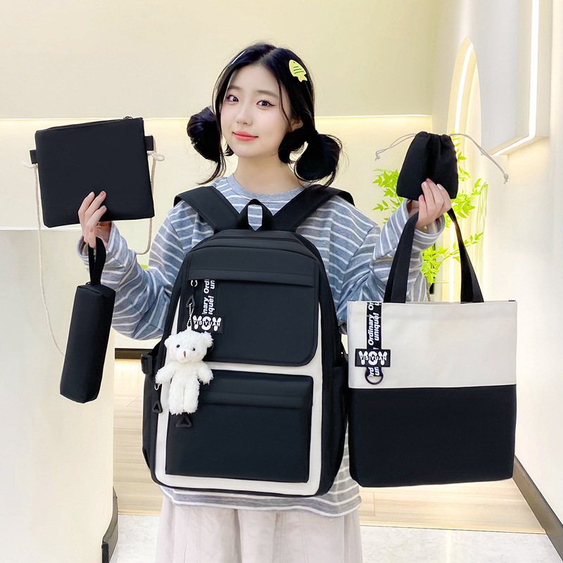 High appearance level backpack, versatile, high school ins simple campus backpack five-piece set, junior high school girl large capacity Application Scenario