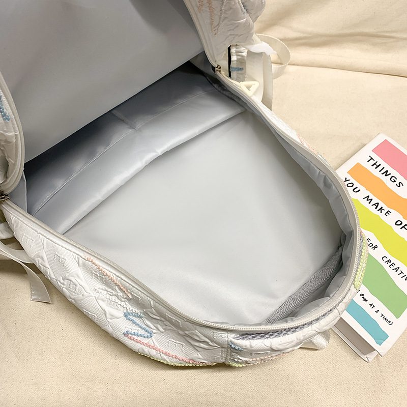Junior high school student backpack: Korean Instagram cream white forest-themed versatile high appearance level girl backpack. High school student backpack Application Scenario