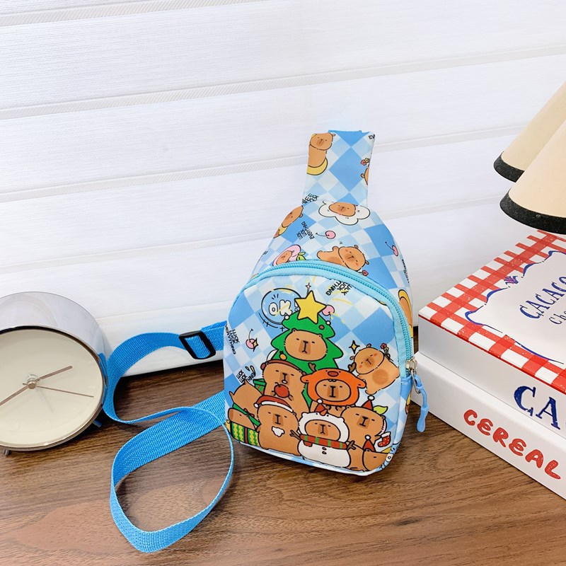 New children's cartoon and anime stylish capybara print baby chest bag for casual outings, boys and girls crossbody coin purses details Picture