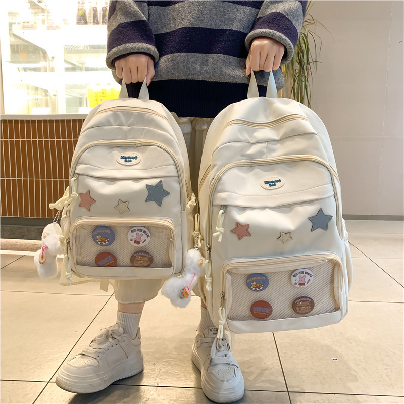 Japanese-style ins transparent badge, large-capacity, versatile, school-style student backpack, sweet girl mini backpack details Picture
