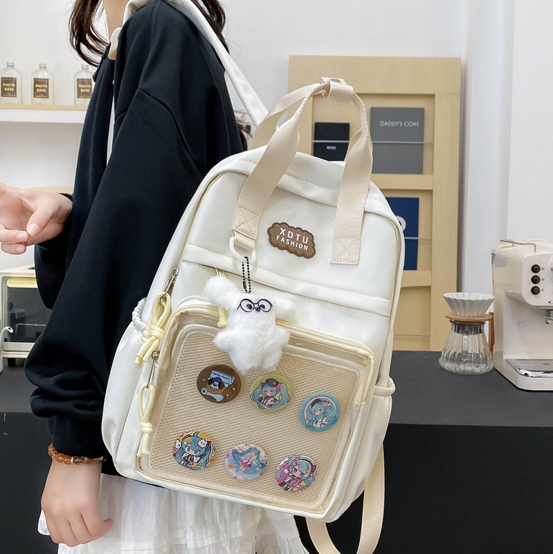 New schoolbag for junior high school girls, high appearance level, college style, niche high school student backpack, large capacity transparent pain bag full figure