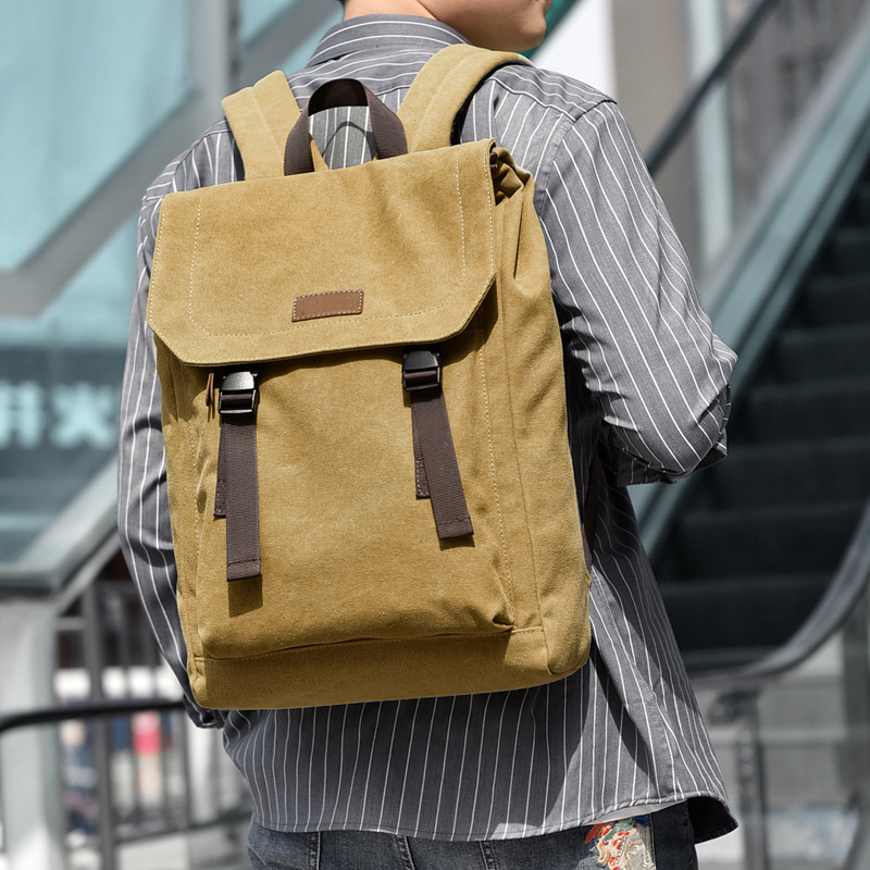 New men's backpacks, American casual computer bags, travel canvas bags, college and junior high school students' schoolbags details Picture