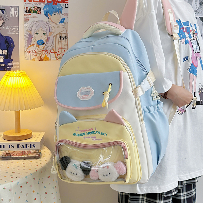 A new high-appearance-level ins fresh and cute backpack for junior and senior high school students in contrasting colors, casual and lightweight, with a large capacity for commuting full figure