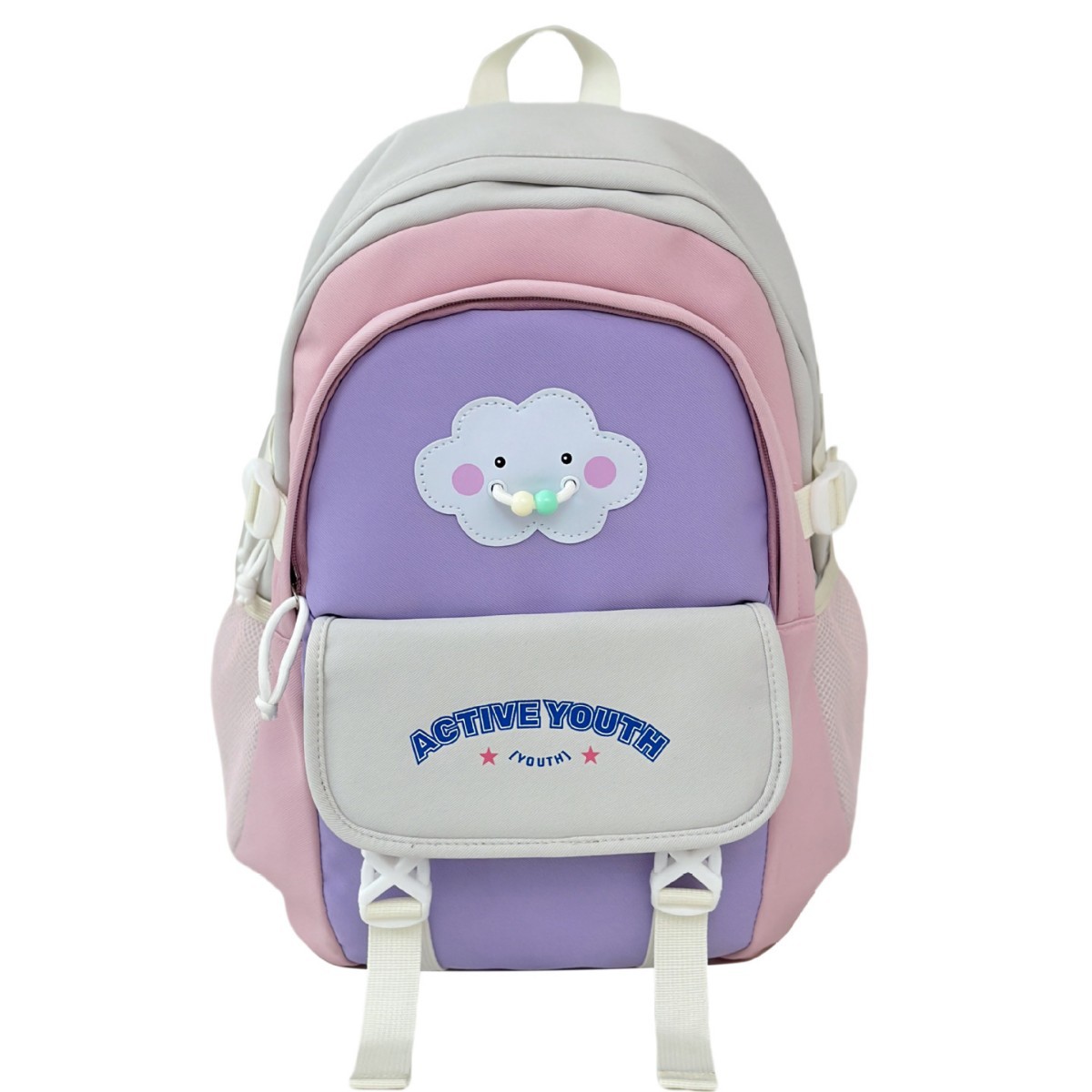 A new high-appearance-level school-style ins fresh and sweet color-blocking and patchwork backpack, a lightweight backpack for junior and senior high school students Item Picture