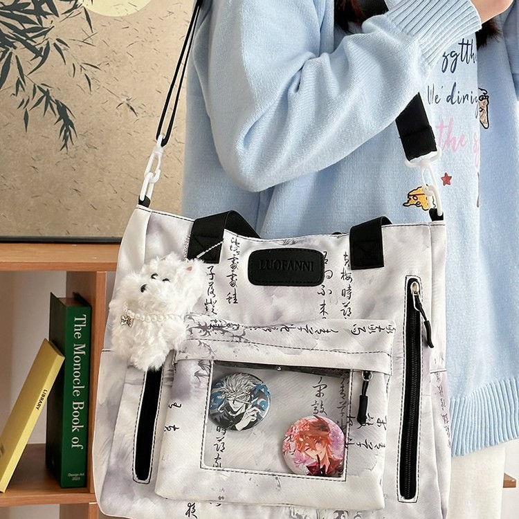 New single-shoulder bag with a national trend style, a storage bag for primary school students' classes, a new Chinese artistic style transparent pain bag, and a crossbody bag Application Scenario