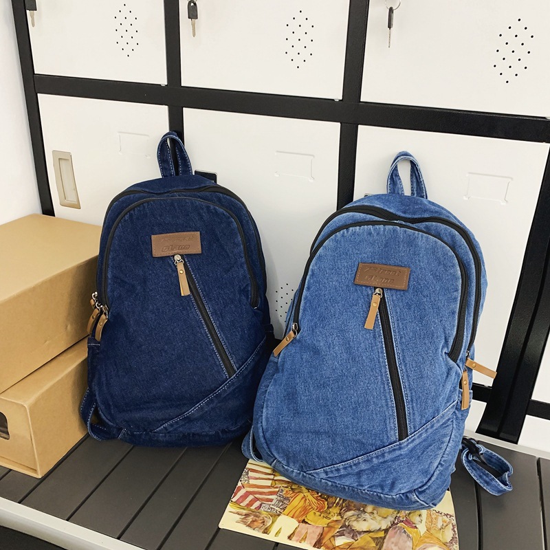 Schoolbag girls' ins style Japanese simple washable denim high school backpack laid-back style college students' trendy backpack Specification drawing