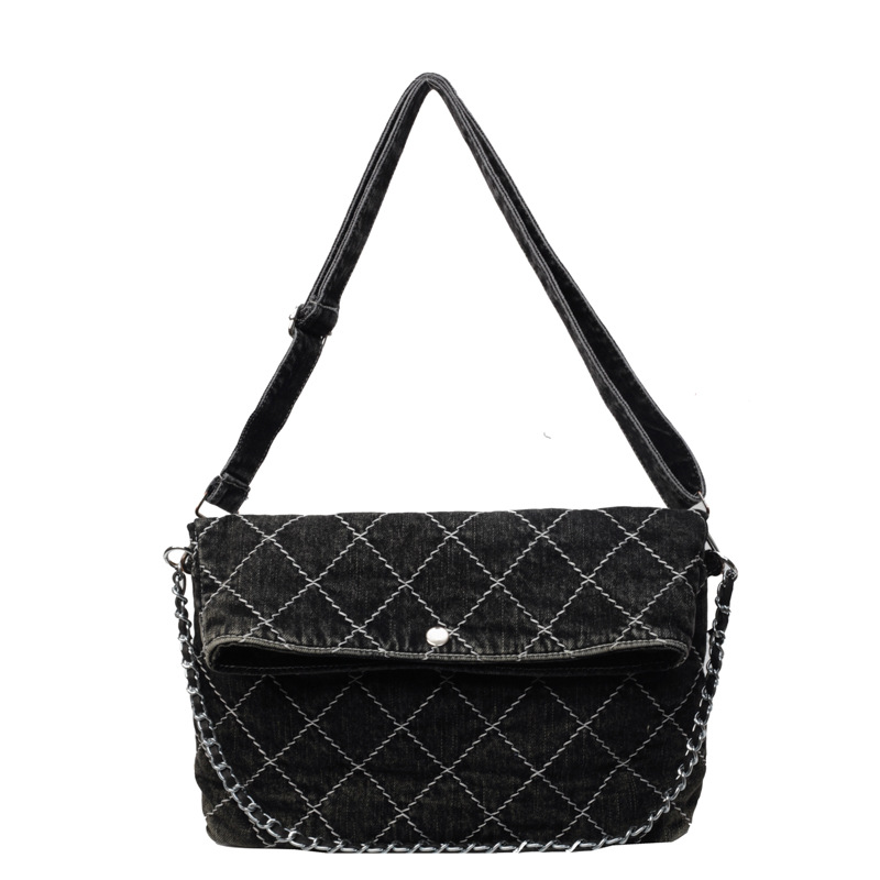 Fashionable and versatile diamond-shaped chain bag for women, 2024 new spring/Summer laid-back style denim texture single-shoulder crossbody bag Item Picture