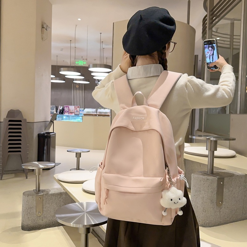 Fresh and sweet solid-color, versatile and simple schoolbag for junior and senior high school students, lightweight and large-capacity backpack for casual commuting outside details Picture