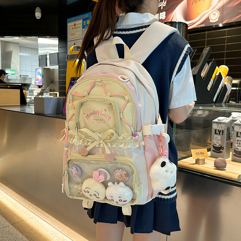 This high-appearance-level ballet-style pleated lace girl's cute backpack is a large-capacity backpack for junior and senior high school students details Picture