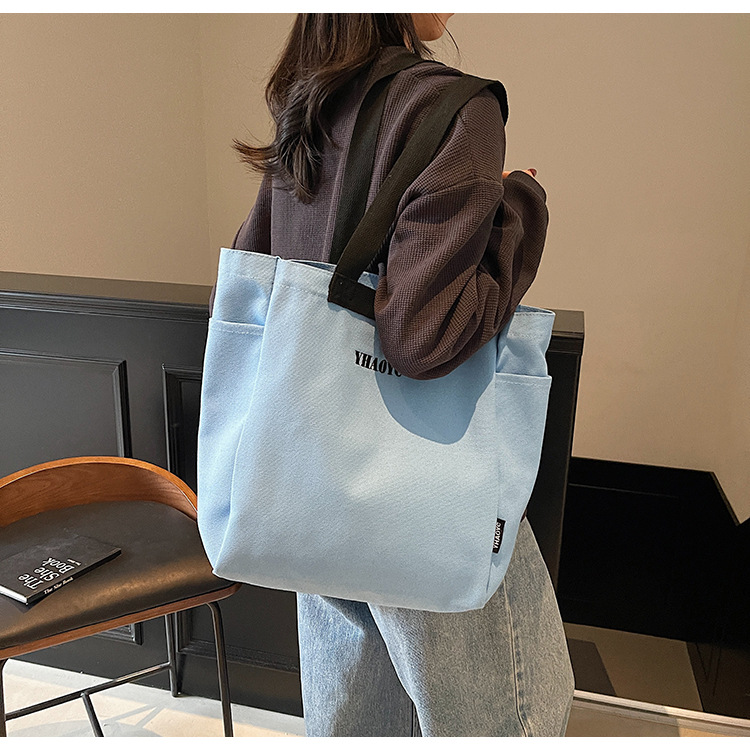 Simple commuting canvas bag for classes, casual tote bag for female college students, Korean-style large-capacity shopping bag, information bag full figure
