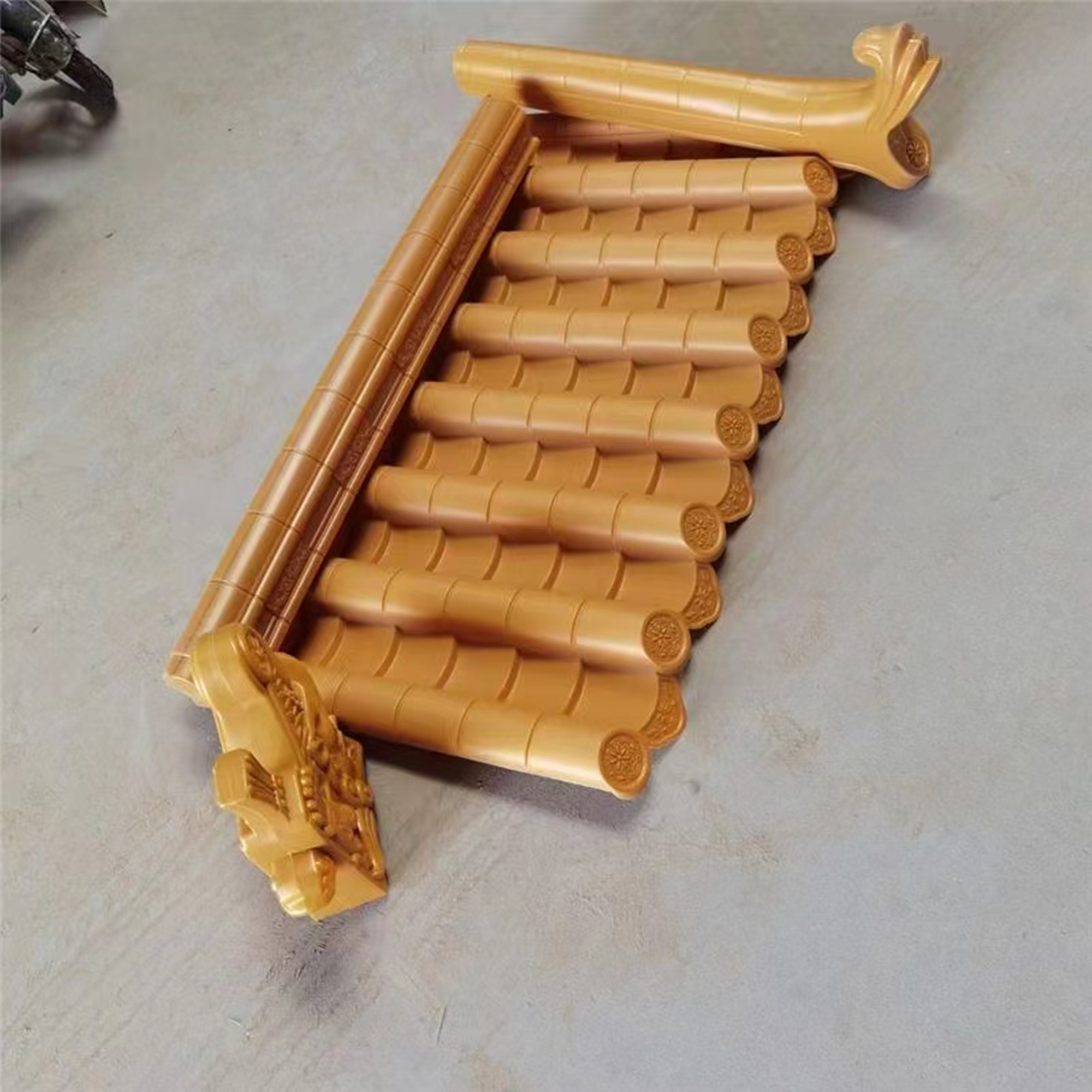 ✅ golden-yellow Chinese-style antique integrated resin tiles, gate head tiles, building roof and eave plastic tiles, golden-yellow decoration Application Scenario
