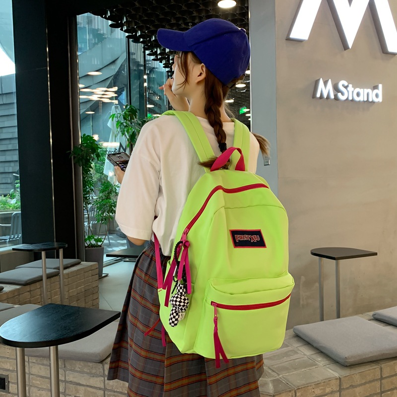 Korean version Harajuku fluorescent green large-capacity schoolbag, fashionable backpack for middle and junior high school students, new style for women's double shoulders full figure