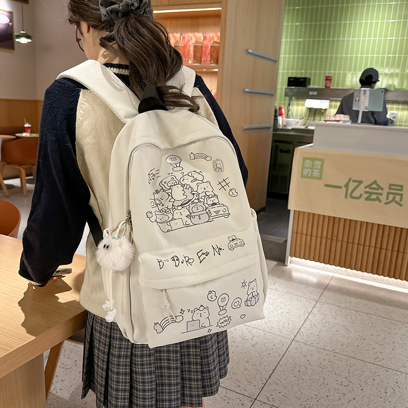 Schoolbag for girls, high school students, high appearance level, large-capacity graffiti backpack, cute Instagram, lightweight backpack for primary and secondary school students details Picture