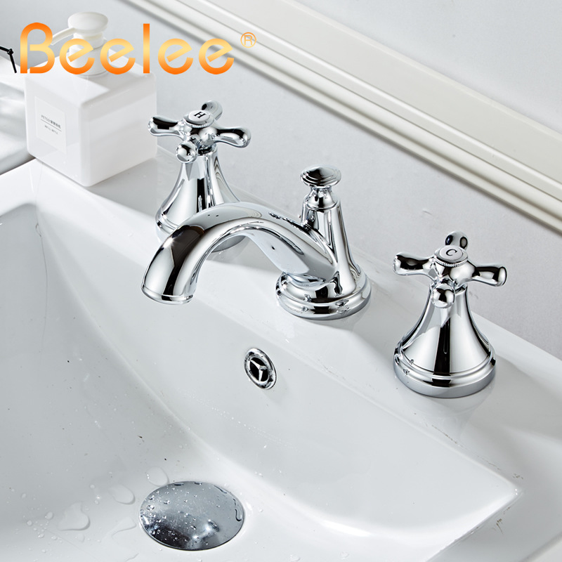 Amazon Beelee Bela bathroom brass European and American style black antique copper three-hole double-handle cold and hot water basin faucet details Picture